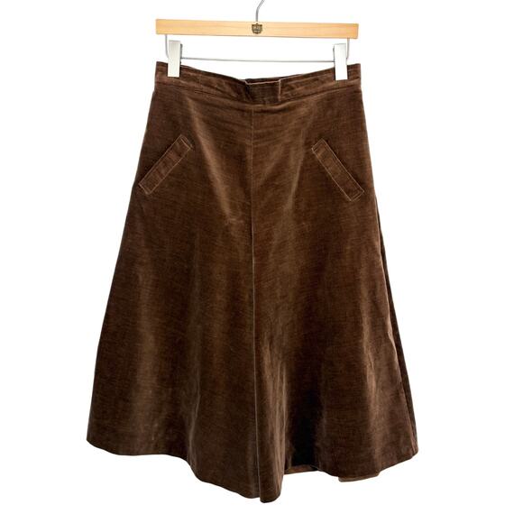 VINTAGE 70s Gaucho Pants - Brown Velveteen - High Waist Wide Leg - Boho Size 14 - Picture 2 of 5